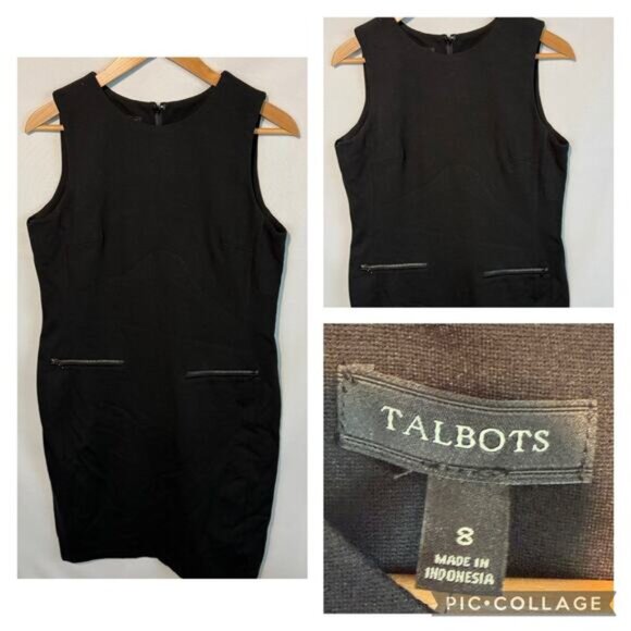 Talbots Dress Sheath Womens Size 8 Black Sleeveless New Faux Leather Trim NWT - Picture 1 of 10
